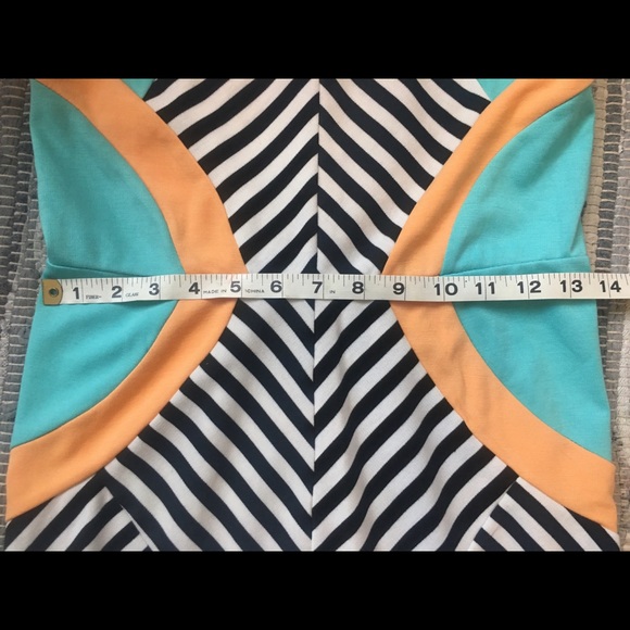 NWOT Paper Scissors Bodycon Geometric Dress in Black White Tourquoise Orange SZM - Picture 7 of 11